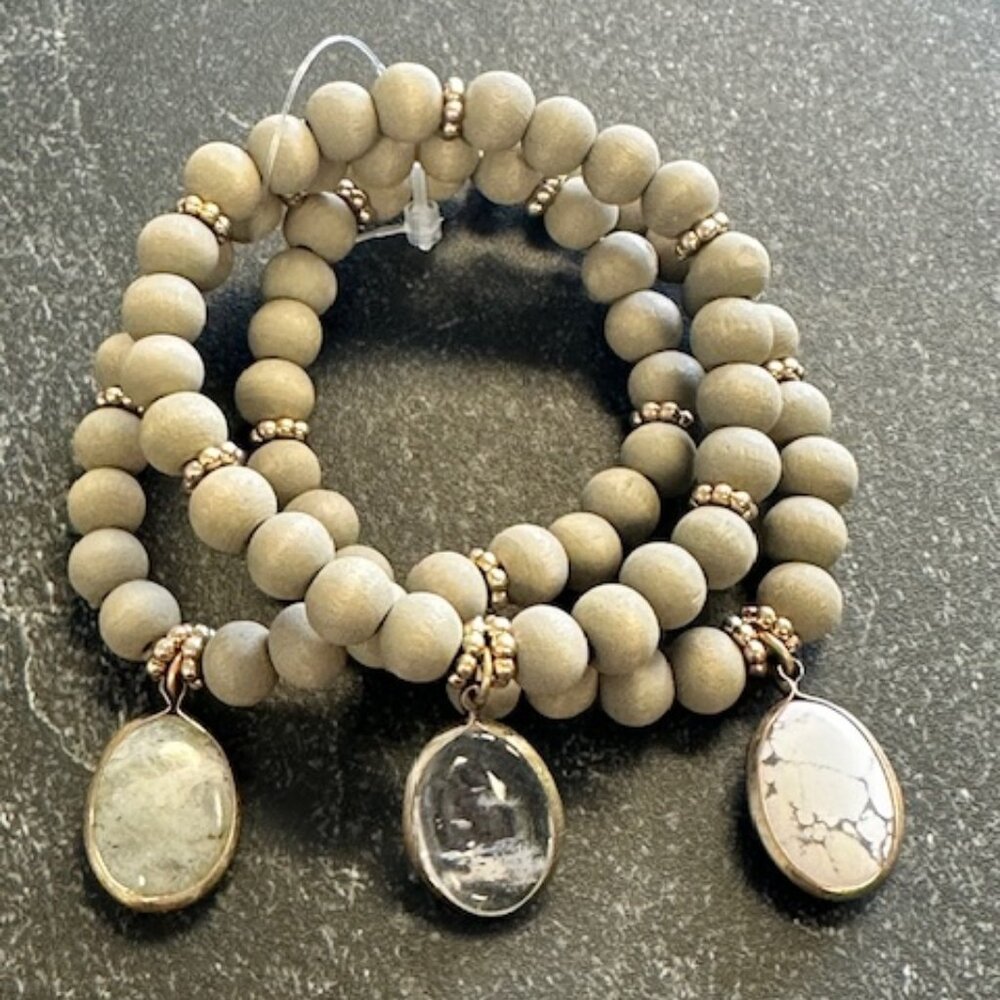 NWT Boutique Gray Wood and Stone Bracelet Stacking Set